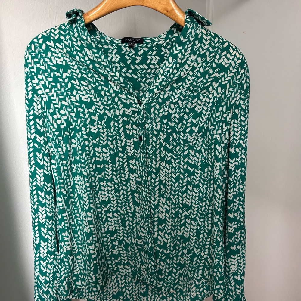 The Limited Green and White Long Sleeve Relaxed Blouse
